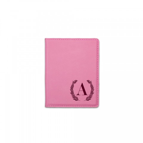 Simple Laurel Monogram Personalized 4.5 x 5.5 Pink Leather Passport Holder