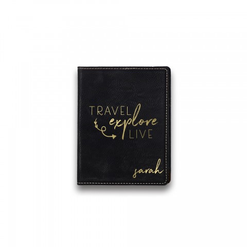 Travel Explore Live Personalized 4.5 x 5.5 Black Leather Passport Holder
