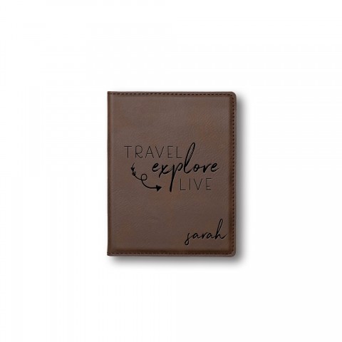 Travel Explore Live Personalized 4.5 x 5.5 Brown Leather Passport Holder