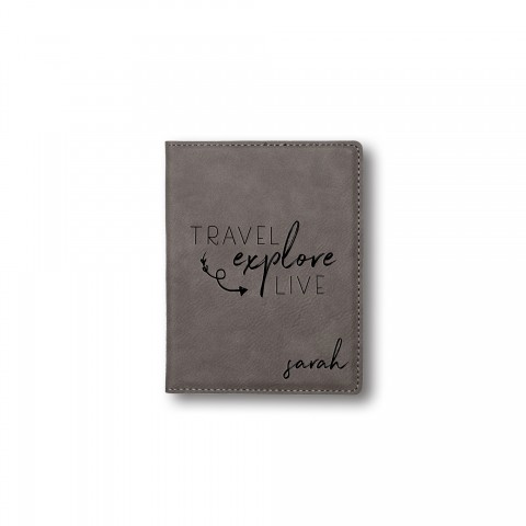 Travel Explore Live Personalized 4.5 x 5.5 Gray Leather Passport Holder