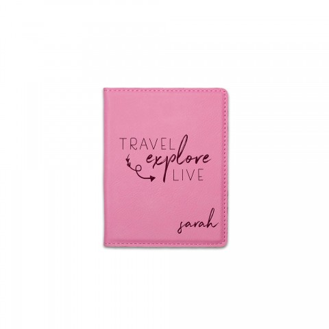 Travel Explore Live Personalized 4.5 x 5.5 Pink Leather Passport Holder