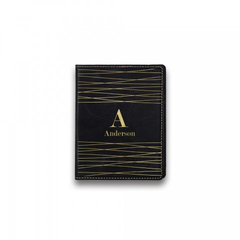 Abstract Stripe Monogram Personalized 4.5 x 5.5 Black Leather Passport Holder