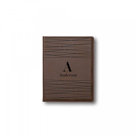Abstract Stripe Monogram Personalized 4.5 x 5.5 Brown Leather Passport Holder