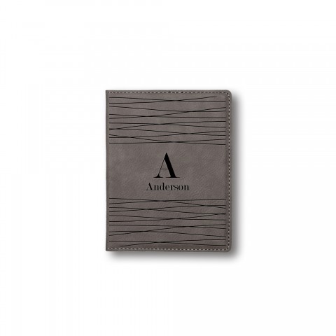 Abstract Stripe Monogram Personalized 4.5 x 5.5 Gray Leather Passport Holder