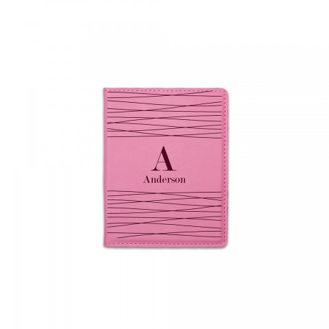 Abstract Stripe Monogram Personalized 4.5 x 5.5 Pink Leather Passport Holder