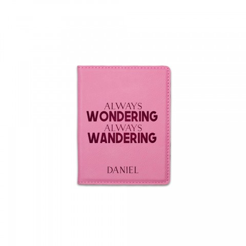 Wondering Wandering Personalized 4.5 x 5.5 Pink Leather Passport Holder