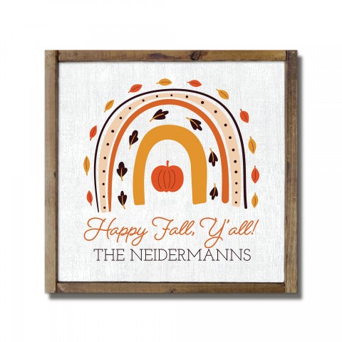 Happy Fall Yall Personalized 9.5 x 9.5 Framed Wood Plaque