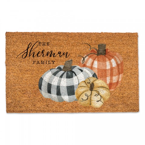 Buffalo Check Pumpkins Personalized 30 x 18 Door Mat