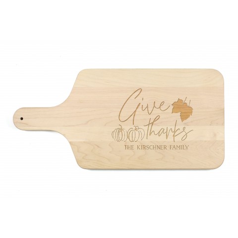 Give Thanks Personalized 17 x 8 Maple Paddle Cutting Board