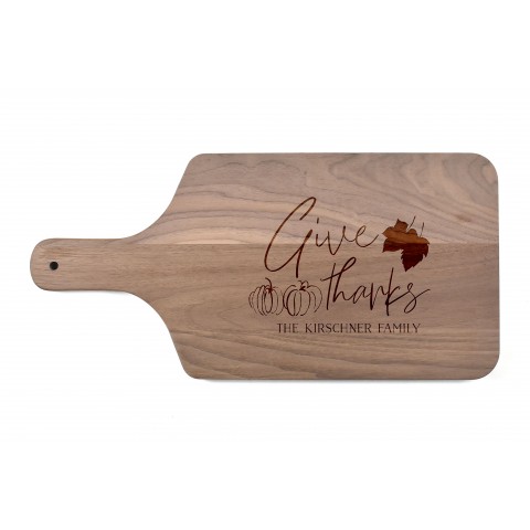 Give Thanks Personalized 17 x 8 Walnut Paddle Cutting Board