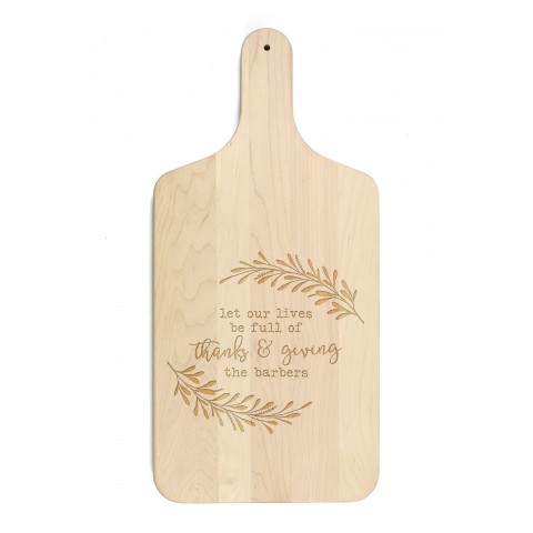 Thanks and Giving Personalized 8 x 17 Maple Paddle Cutting Board