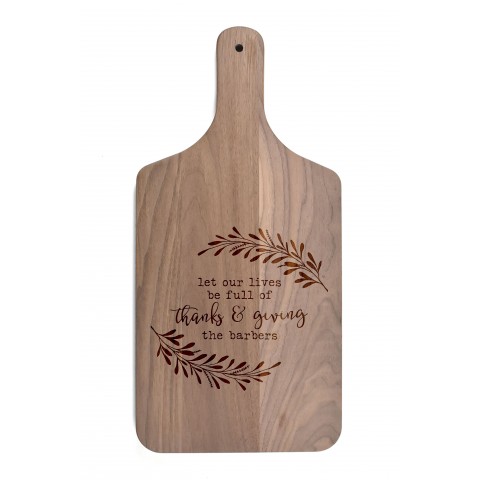 Thanks and Giving Personalized 8 x 17 Walnut Paddle Cutting Board