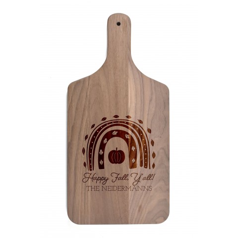Happy Fall Yall Personalized 8 x 17 Walnut Paddle Cutting Board