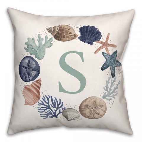 Sea Wreath Personalized 18 x 18 Indoor / Outdoor Pillow