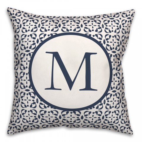 Navy Petals Personalized 18 x 18 Indoor / Outdoor Pillow