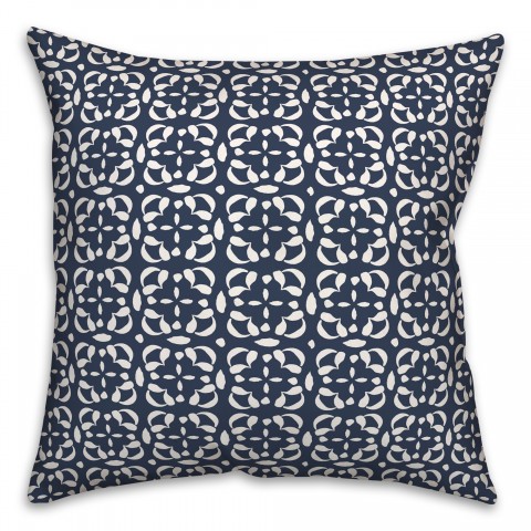 Navy Petals 18 x 18 Indoor / Outdoor Pillow