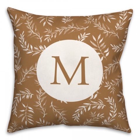 Terracotta Leaf Pattern Monogram Personalized 18 x 18 Indoor / Outdoor Pillow