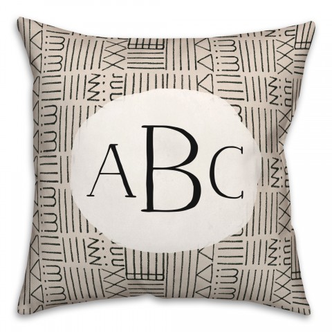 Cream and Black Tribal Pattern Monogram Personalized 18 x 18 Indoor / Outdoor Pillow