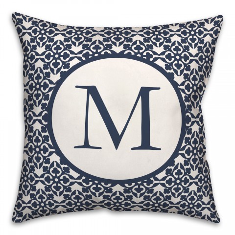 Navy Clover Pattern Monogram Personalized 18 x 18 Indoor / Outdoor Pillow