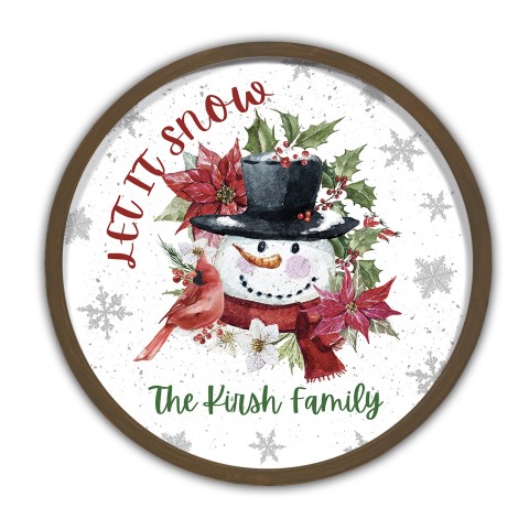 Let it Snowman Personalized 20 x 20 Round Brown Framed Print