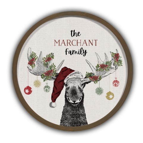 Christmas Moose Personalized 20 x 20 Round Brown Framed Print