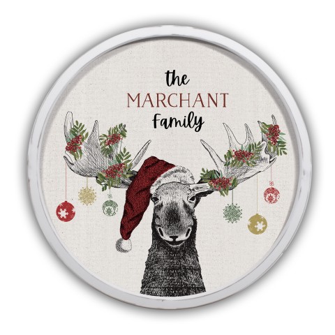 Christmas Moose Personalized 20 x 20 Round White Framed Print