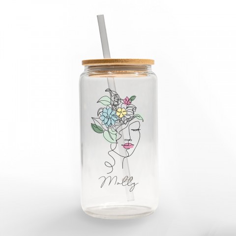 Floral Head Crown Personalized 3 x 5.8 Glass Can Cup