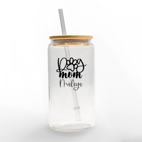 Dog Mom Personalized 3 x 5.8 Glass Can Cup