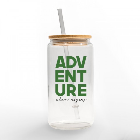 Adventure Typography Personalized 3 x 5.8 Glass Can Cup