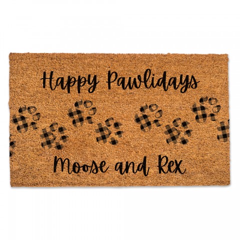 Happy Pawlidays Personalized 30 x 18 Door Mat