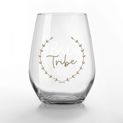 Bride Tribe Personalized 3.25 x 4.25 Printed Stemless Wine Glass