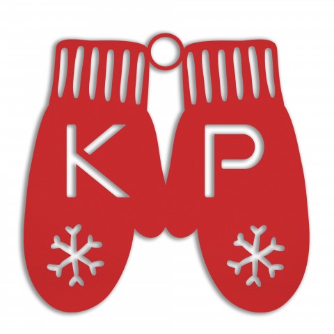 Monogram Mittens Personalized 4 x 4 Red Metal Ornament