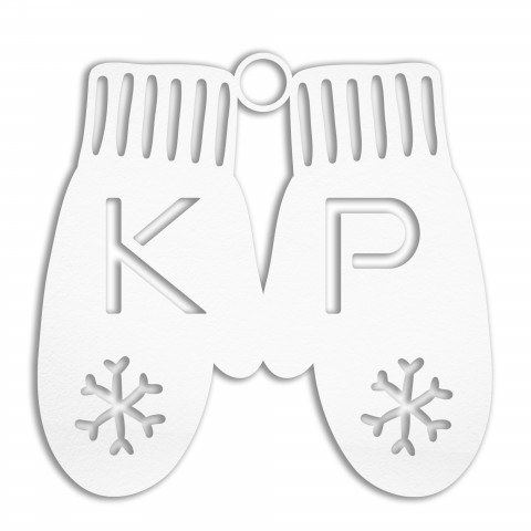 Monogram Mittens Personalized 4 x 4 White Metal Ornament