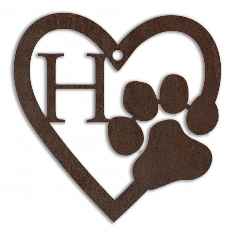 Pawprint Heart Monogram Personalized 4 x 4 Copper Metal Ornament