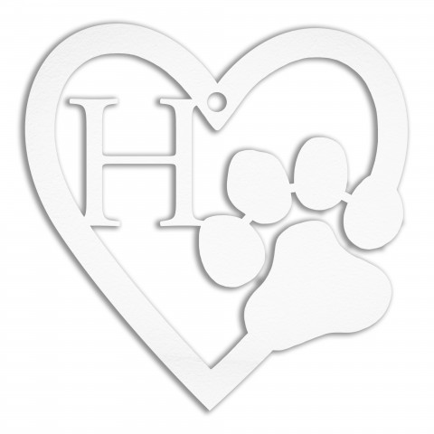 Pawprint Heart Monogram Personalized 4 x 4 White Metal Ornament
