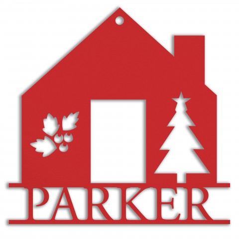 Holiday House Personalized 4 x 4 Red Metal Ornament