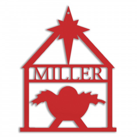 Nativity Scene Personalized 4 x 4 Red Metal Ornament