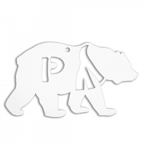 Monogram Winter Bear Personalized 4 x 4 White Metal Ornament