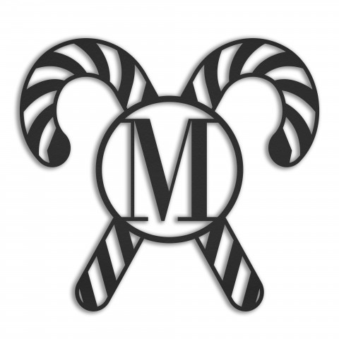 Monogram Candy Canes Personalized 4 x 4 Metal Ornament