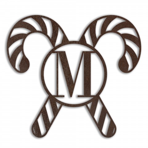 Monogram Candy Canes Personalized 4 x 4 Copper Metal Ornament