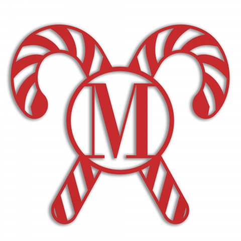 Monogram Candy Canes Personalized 4 x 4 Red Metal Ornament