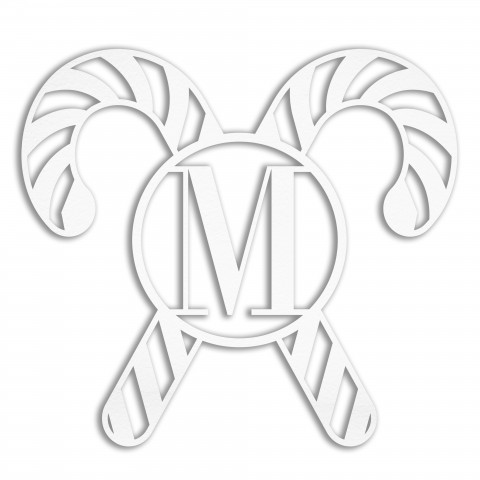 Monogram Candy Canes Personalized 4 x 4 White Metal Ornament
