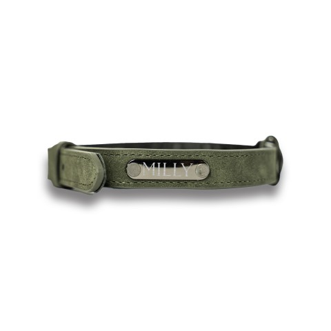 Naïve Bold Font Personalized 0.75 x 19.5 Green Leather Collar
