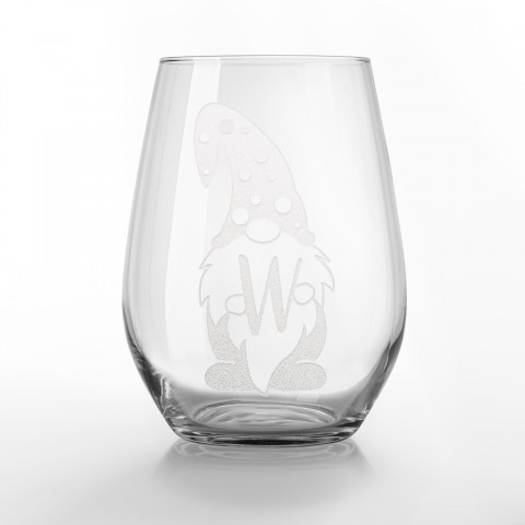 Monogram Gnome Personalized 3.25 x 4.25 Engraved Stemless Wine Glass