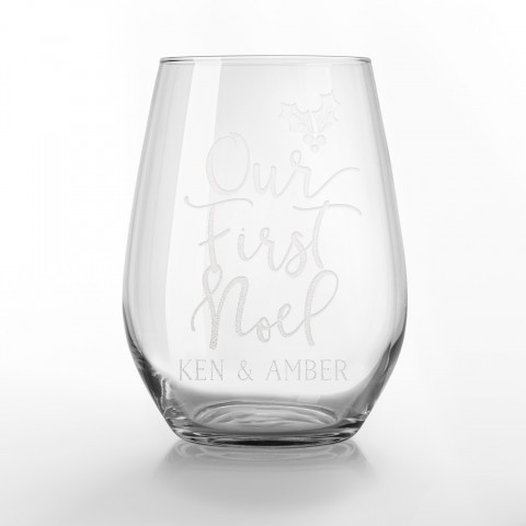Our First Noel Personalized 3.25 x 4.25 Engraved Stemless Wine Glass