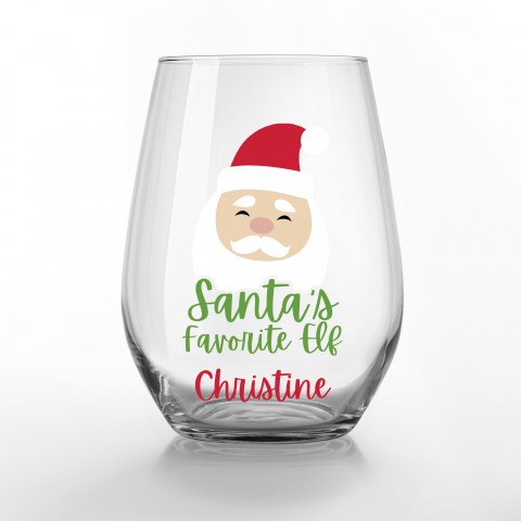 Santa's Favorite Elf Personalized 3.25 x 4.25 Printed Stemless Wine Glass