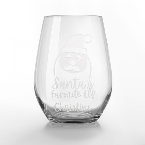 Santa's Favorite Elf Personalized 3.25 x 4.25 Engraved Stemless Wine Glass