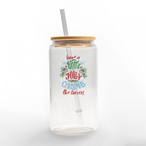Holly Jolly Personalized 3 x 5.8 Glass Can Cup