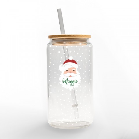 Santa Beard Personalized 3 x 5.8 Glass Can Cup