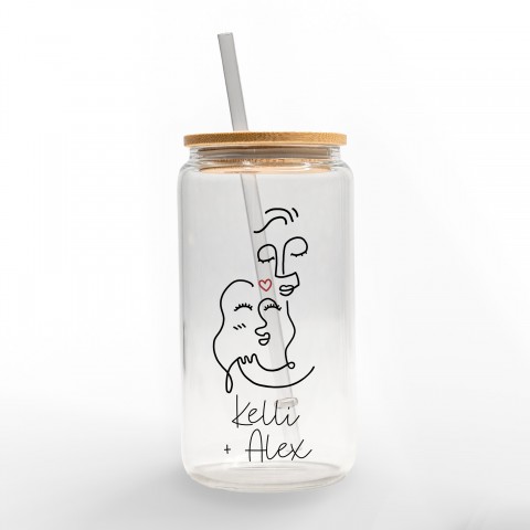 Drawn Love Faces Personalized 3 x 5.8 Glass Can Cup